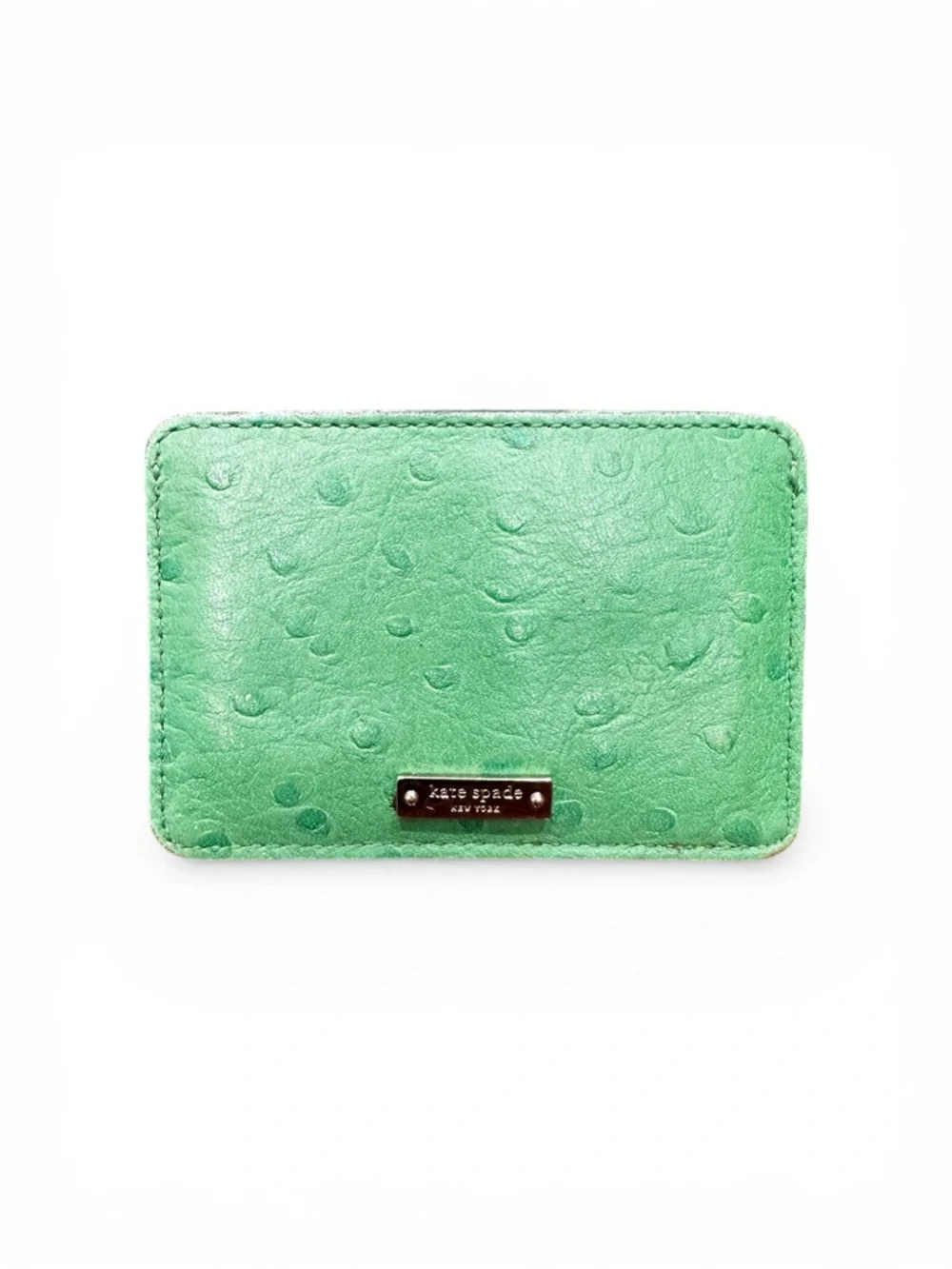Kate Spade Green Ostrich Embossed Leather Card Holder Slim Wallet